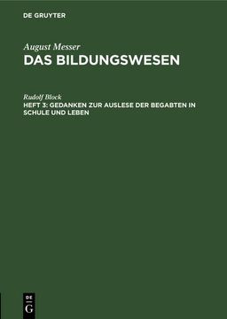 portada Gedanken zur Auslese der Begabten in Schule und Leben (en Alemán)