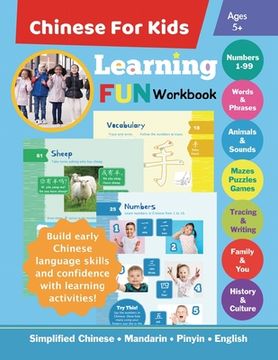 portada Chinese For Kids Learning Fun Workbook: Simplified Chinese Mandarin Pinyin English Bilingual Ages 5+ (en Inglés)