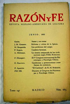 portada Razón y Fe. Revista Hispano-Americana de cultura. Junio 1953. Tomo 147 Nu. 665