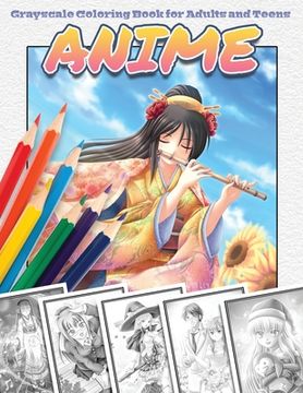 portada Anime Grayscale Coloring Book for Adults and Teens (en Inglés)