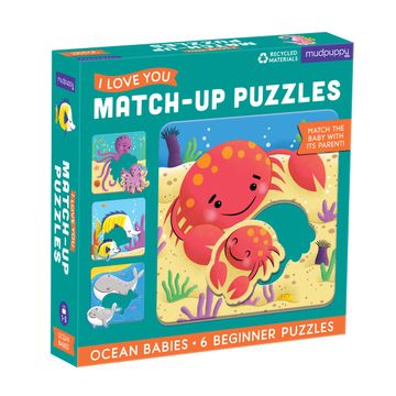 portada Mudpuppy i Love you Match-Up Puzzles, Ocean Babies, 6. 75”X6. 75” Each – Ages 1-3 - Includes 6 Sturdy 2-Piece Puzzles With Animal Shaped Pieces – Match the Baby With its Parent