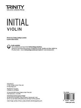 portada Trinity College London Violin Exam Pieces 2020-2023: Initial Grade (Part Only) (en Inglés)