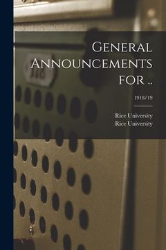 portada General Announcements for ..; 1918/19 (in English)