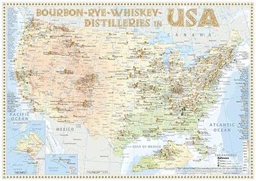 portada Bourbon-Rye-Whiskey Distilleries in usa - Tasting map 34X24Cm (en Inglés)