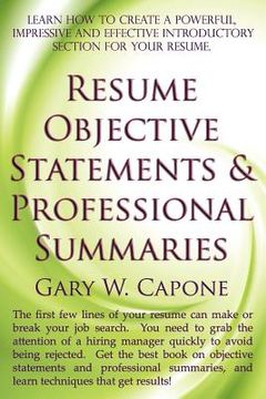 portada resume objective statements and professional summaries (en Inglés)