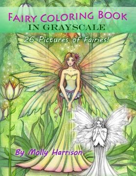portada Fairy Coloring Book in Grayscale - Adult Coloring Book by Molly Harrison: Flower Fairies and Celestial Fairies in Grayscale
