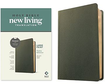 portada Nlt Large Print Thinline Reference Bible, Filament Enabled Edition (Red Letter, Genuine Leather, Olive Green) (en Inglés)