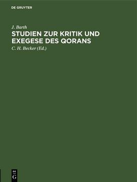 portada Studien zur Kritik und Exegese des Qorans 