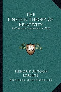 portada the einstein theory of relativity: a concise statement (1920) (en Inglés)