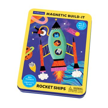 portada Mudpuppy Rocket Ships Magnetic Build-It Game – Magnetic Toys for Ages 4+, fun & Compact Travel Activity for Kids, Includes 60+ Magnets and Durable Storage tin