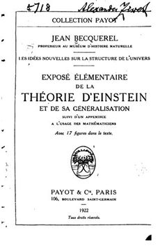 portada Les Idées Nouvelles sur la Structure de L'univers, Exposé Élémentaire de la Théorie D'einstein (en Francés)