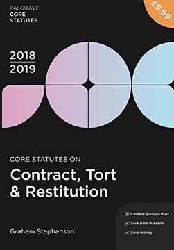portada Core Statutes on Contract, Tort & Restitution 2018-19 (Macmillan Core Statutes) (en Inglés)