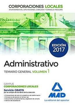 portada Administrativos de las Corporaciones Locales. Temario General Volumen 1