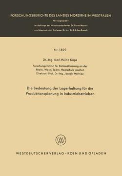 portada Die Bedeutung Der Lagerhaltung Für Die Produktionsplanung in Industriebetrieben (in German)