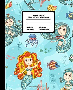 portada Graph Paper Composition Not: Quad Ruled 4 Squares per Inch Sheets, Math and Science Grid Note Book for Elementary Students, Beautiful Mermaid (in English)