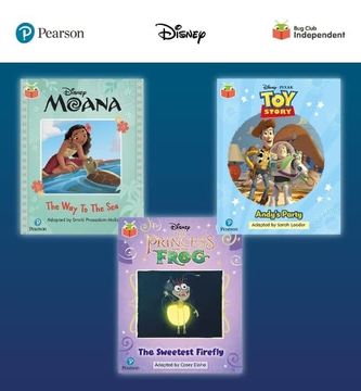 portada Pearson bug Club Disney Year 1 Pack e, Including Decodable Phonics Readers for Phase 5; Moana: The way to the Sea, toy Story: Andy's Party, the Princess and the Frog: The Sweetest Firefly