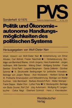 portada Politik Und Ökonomie -- Autonome Handlungsmöglichkeiten Des Politischen Systems: Tagung Der Deutschen Vereinigung Für Politische Wissenschaft in Hambu (in German)