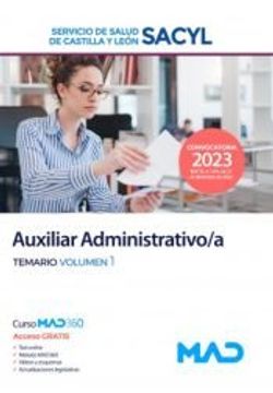 portada Auxiliar Administrativo/A del Servicio de Salud de Castilla y Leon Sacyl. Temario Volumen 1