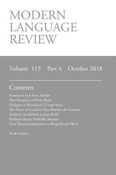 portada Modern Language Review (113: 4) October 2018 (en Inglés)