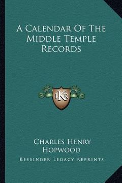 portada a calendar of the middle temple records (en Inglés)