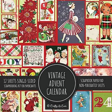 portada Vintage Advent Calendar Scrapbook Paper Pad: Christmas Background 8x8 Decorative Paper Design Scrapbooking kit for Cardmaking, diy Crafts, Creative Projects 