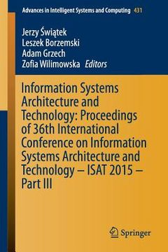 portada Information Systems Architecture and Technology: Proceedings of 36th International Conference on Information Systems Architecture and Technology - Isa
