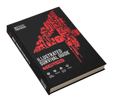 portada Off Protocol The 4: Illustrated Survival Guide to 4 Apocalypses, Pandemic, Zombie, Nuclear Winter, Global Warming, 400+ Pages, Hand-Drawn Tips