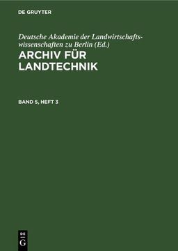 portada Archiv für Landtechnik. Band 5, Heft 3 (en Alemán)