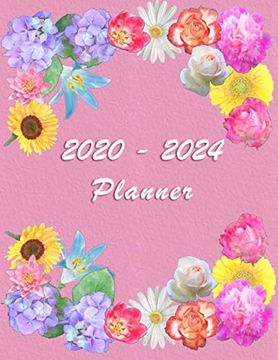 portada 2020 - 2024 - Five Year Planner: Agenda for the Next 5 Years - Monthly Schedule Organizer - Appointment, Not, Contact List, Important Date,. Pink Pastel Color With Flower Composition 