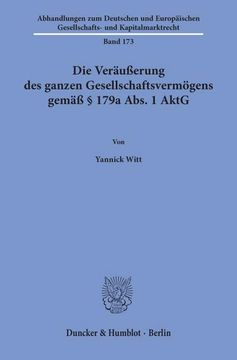 portada Die Verausserung Des Ganzen Gesellschaftsvermogens Gemass 179a Abs. 1 Aktg (en Alemán)