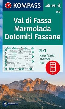 portada Kompass Wanderkarte 650 val di Fassa, Marmolada, Dolomiti Fassane 1: 25. 000 (en Italiano)