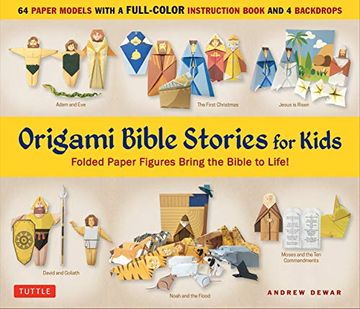 portada Origami Bible Stories for Kids Kit: Fold Paper Figures and Stories Bring the Bible to Life! (64 Paper Models With a Full-Color Instruction Book and 4 Backdrops) 