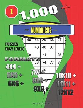 portada 1,000 + Numbricks Puzzles Easy Levels: Formats 4x4 + 5x5 + 6x6 + 7x7 + 8x8 + 9x9 + 10X10 + 11X11 + 12X12 (Puzzle Book) (en Inglés)