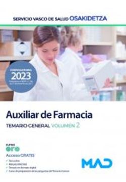 portada Auxiliar de Farmacia. Temario General Volumen 2 Servicio Vasco de Salud (Osakidetza)