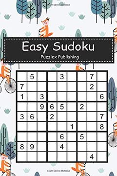 portada Easy Sudoku: Sudoku Puzzle Game for Beginers With fox Ride Vintage Bicycle in the Forest Cover (en Inglés)