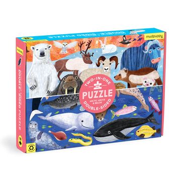 portada Arctic Above & Below 100 Piece Double-Sided Puzzle From Mudpuppy, Colorful Illustrations of Land and Ocean Arctic Animals, Ages 6+, two fun Puzzles in one box for Double the Puzzling Fun!