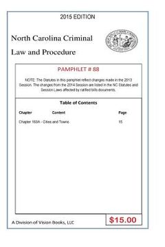 portada North Carolina Criminal Law and Procedure-Pamphlet 88 (en Inglés)