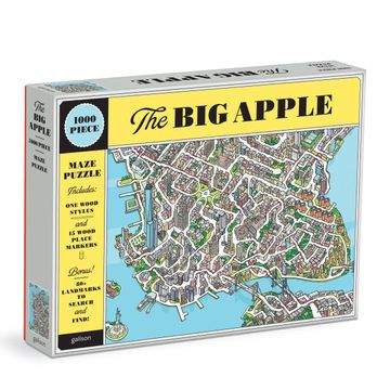 portada Sean c. Jackson's big Apple 1000 Piece Maze Puzzle From Galison - Complete Puzzle to Find 80+ Hidden Landmarks, Includes 15 Wood Markers and 1 Wood Stylus, fun and Challenging Activity