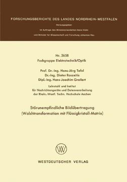 portada Störunempfindliche Bildübertragung: Walshtransformation mit Flüssigkristall-Matrix (Forschungsberichte des Landes Nordrhein-Westfalen) (German Edition)