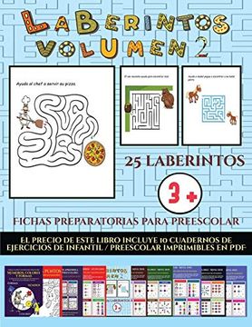 portada Fichas Preparatorias Para Preescolar (Laberintos - Volumen 2): 25 Fichas Imprimibles con Laberintos a Todo Color Para Niños de Preescolar