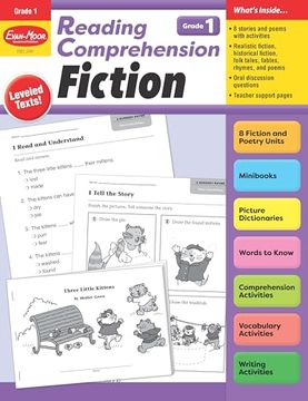 portada Evan-Moor Reading Comprehension: Fiction Grade 1, Homeschooling and Classroom Resource Workbook, Realistic Fiction, Historical Fiction, Poetry, Mini Book, Nursery Rhymes, Folk Tales, Leveled 