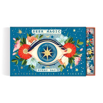portada Galison Seek Magic Every day 128 Piece Matchbox Puzzle - 128 Piece Jigsaw Puzzle Highlighting the Cosmic art of Eurekartstudio, Giftable Foil Stamped Matchbox-Style Box, Makes for a Unique Gift!