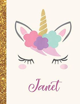 portada Janet: Janet Unicorn Personalized Black Paper Sketchbook for Girls and Kids to Drawing and Sketching Doodle Taking Note Marble Size 8. 5 x 11 