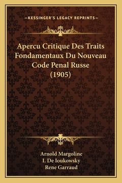 portada Apercu Critique Des Traits Fondamentaux Du Nouveau Code Penal Russe (1905) (in French)