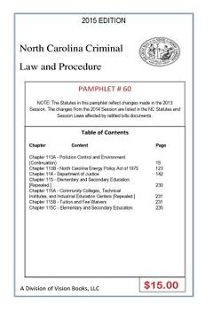 portada North Carolina Criminal Law and Procedure-Pamphlet 60 (en Inglés)