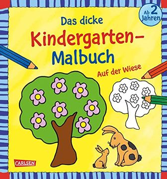 portada Das Dicke Kindergarten-Malbuch: Auf der Wiese: Buntes Ausmalbuch für Kinder ab 2 Jahren | mit Farbigen Vorlagen und Lustiger Fehlersuche (in German)
