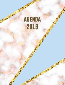 portada Agenda 2019: Élégant et Pratique Mosaïque en Marbre Bleu Cyan et Rose Doré Agenda Organiseur Pour Ton Quotidien 52 Semaines Janvier (in French)