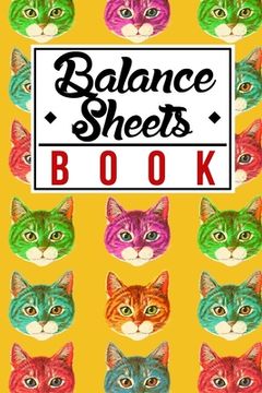 portada Balance Sheets Book: Cute Colorful Animal Cat Pattern in Yellow Cover Gift