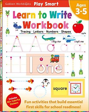portada Play Smart Learn to Write Workbook Ages 3-5: Tracing, Letters, Numbers, Shapes: Handwriting Practice: Preschool Activity Book With Stickers