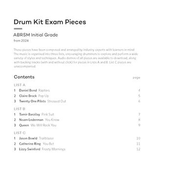 portada Drum kit Exam Pieces From 2024, Initial Grade